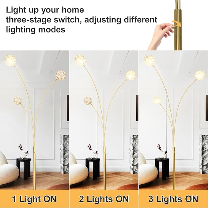 Depuley Floor Lamp, 3-Light Adjustable Metal Floor Lamps with Marble Base, Dimmable Tall Pole Tree Standing Lamp with Flexible Rotating Lights for Living Room, Bedroom(Gold, G9 Bulbs Included) - LeafyLoom