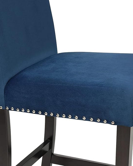 New Classic Furniture Celeste 5-Piece Faux Marble Round Counter Set with 1 Table and 4 Chairs, 42-Inch, Blue - LeafyLoom