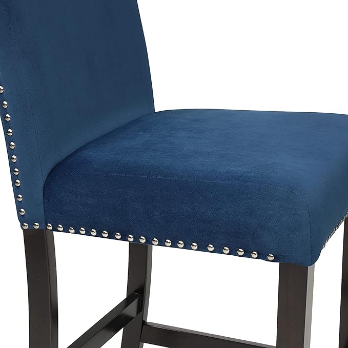 New Classic Furniture Celeste 5-Piece Faux Marble Round Counter Set with 1 Table and 4 Chairs, 42-Inch, Blue - LeafyLoom