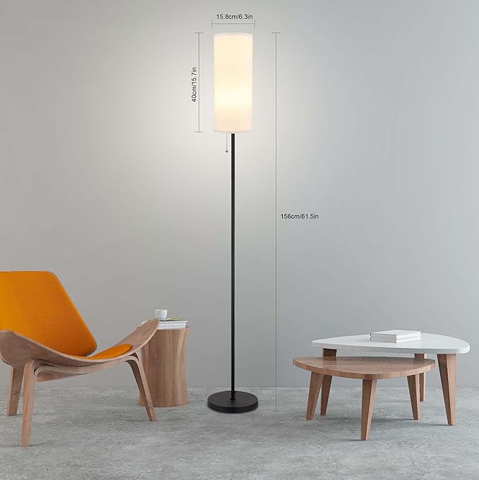 Floor Lamp for Living Room, Modern Standing Lamps with Lampshade, Minimalist Tall Lamp with Chain Switch for Living Room, Bedroom, Kids Room, Office,Standing Lamp LED Bulb Included (White Shade) - LeafyLoom