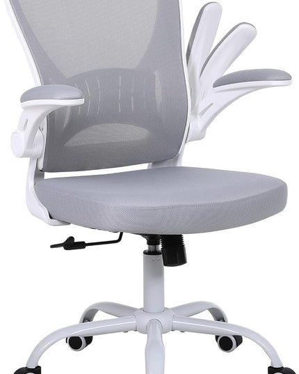 Mesh Office Chair, Ergonomic Computer Chair with Flip-up Arms and Lumbar Support, Height Adjustable Home Office Desk Chairs, Grey - LeafyLoom