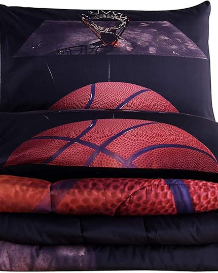 Btargot Basketball Comforter Sets Full for Boys Teens,3D Sports Basketball Bedding,Soft Microfiber Reversible Quilt with 3 Matching Pillow Shams - LeafyLoom