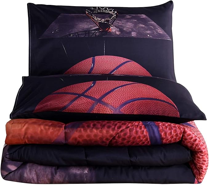 Btargot Basketball Comforter Sets Full for Boys Teens,3D Sports Basketball Bedding,Soft Microfiber Reversible Quilt with 3 Matching Pillow Shams - LeafyLoom