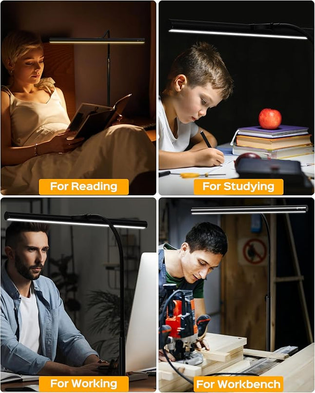 SUPERDANNY Desk Lamp for Home Office, Eye-Caring Desk Light with Adjustable Gooseneck, 12W Touch Control Dimmable Brightness, Architect Clamp Lamp for Computer Monitor - LeafyLoom