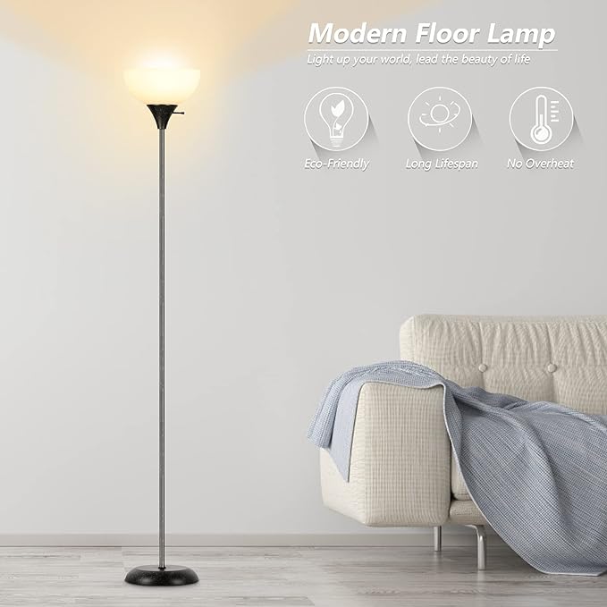 Floor Lamp, Standing Lamp for Bedroom, Drop-Resistant White Lampshade, Rotary Switch, Industrial Metal Floor Lamp for Living Room Bedroom Study Office Kid’s Room - LeafyLoom
