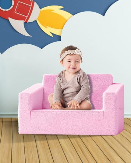 Kids Couch,2-in-1 Toddler Chairs for Girl,Kids Sofa with Storage,Comfortable Kids Sofa Bed,Fun Kids Lounge Chair,Toddler Furniture,Kids Playroom,Children'S Gifts (Pink) - LeafyLoom
