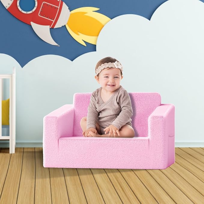 Kids Couch,2-in-1 Toddler Chairs for Girl,Kids Sofa with Storage,Comfortable Kids Sofa Bed,Fun Kids Lounge Chair,Toddler Furniture,Kids Playroom,Children'S Gifts (Pink) - LeafyLoom