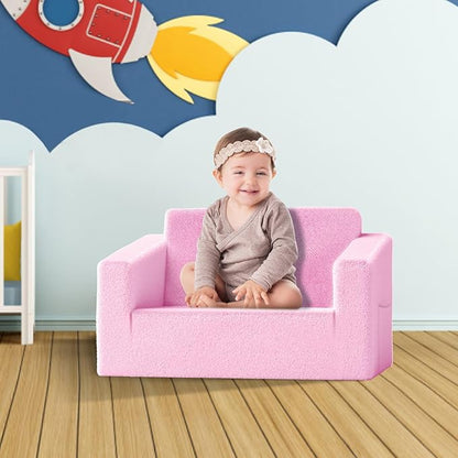 Kids Couch,2-in-1 Toddler Chairs for Girl,Kids Sofa with Storage,Comfortable Kids Sofa Bed,Fun Kids Lounge Chair,Toddler Furniture,Kids Playroom,Children'S Gifts (Pink) - LeafyLoom