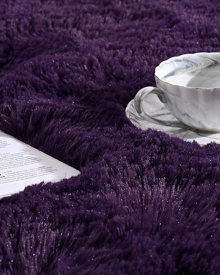 Softlife Ultra Soft Fluffy Area Rugs for Bedroom, Girls and Boys Room Kids Room Nursery Rug, 3 x 5 Feet Shaggy Fur Indoor Plush Modern Floor Carpet for Living Room Christmas Decor, Dark Purple - LeafyLoom