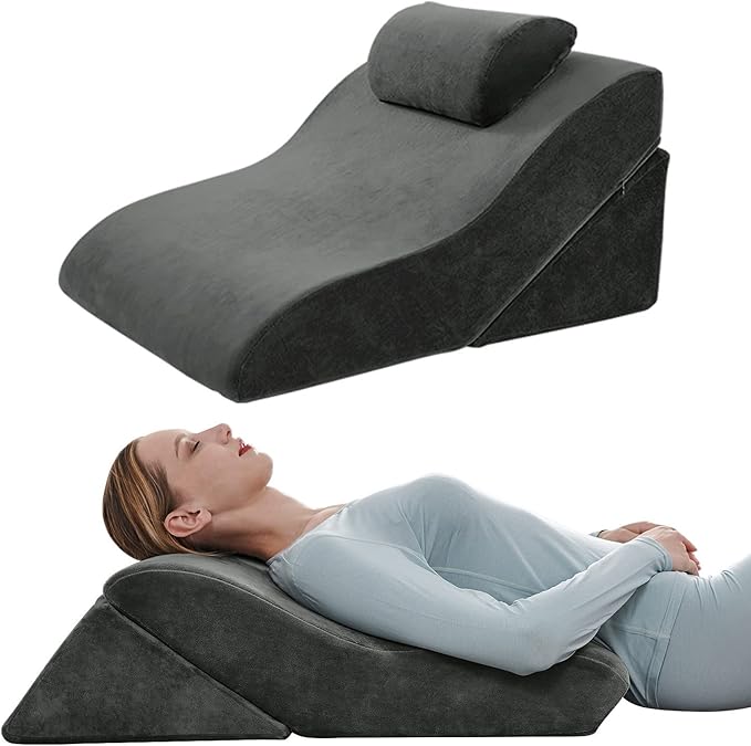 Axelrod Bed Wedge Pillow Set Foam | Adjustable Pillows for Back, Leg and Knee Pain Relief | Post Surgery Ortho Pillow – Anti Snoring, Heartburn, Acid Reflux & GERD Dark Grey - LeafyLoom