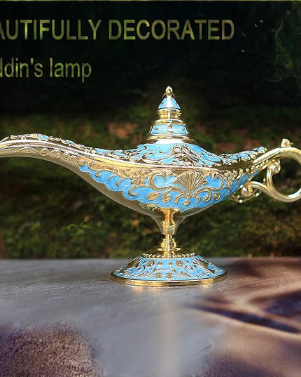 Legend Aladdin Lamp Magic Genie Wishing Light, Classic Arabian Nights Costume Props Lamp Table Decor for Home Wedding Party Halloween Birthday Beautiful Gift Toy for Women Girl (Lake Blue) - LeafyLoom
