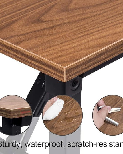 Frylr Folding Computer Desk with Plugs & USB Ports, Home Office Desks Foldable 43.3x19.6x29.5 Inch Study Table for Student Writing Desk for PC/Laptop, No Installation, Walnut + Black Leg - LeafyLoom