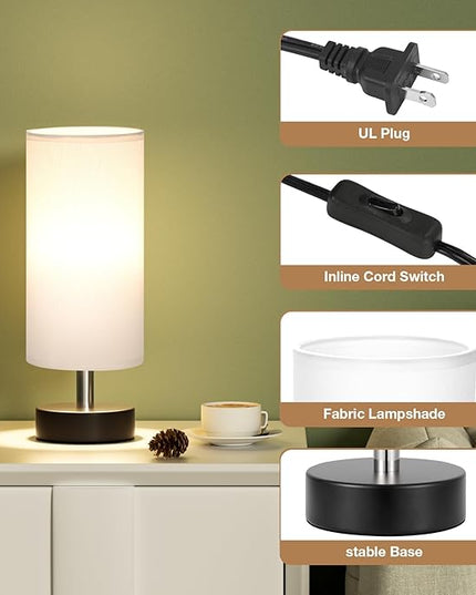 Small Table Lamp for Bedroom - Bedside Lamps for Night Stands, Minimalist Nightstand Light Lamp, Desk Lamps for Reading Room, Kids Room, Living Room, Office, Dorm - LeafyLoom