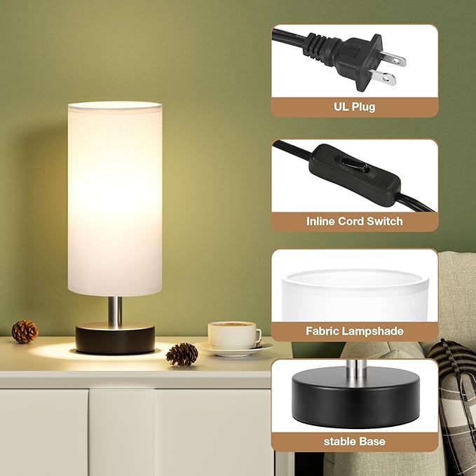 Small Table Lamp for Bedroom - Bedside Lamps for Night Stands, Minimalist Nightstand Light Lamp, Desk Lamps for Reading Room, Kids Room, Living Room, Office, Dorm - LeafyLoom