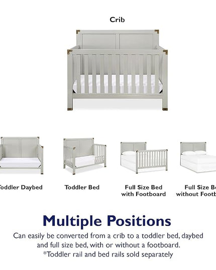 Baby Relax Miles 5-in-1 Convertible Crib for Nursery, Soft Gray - LeafyLoom