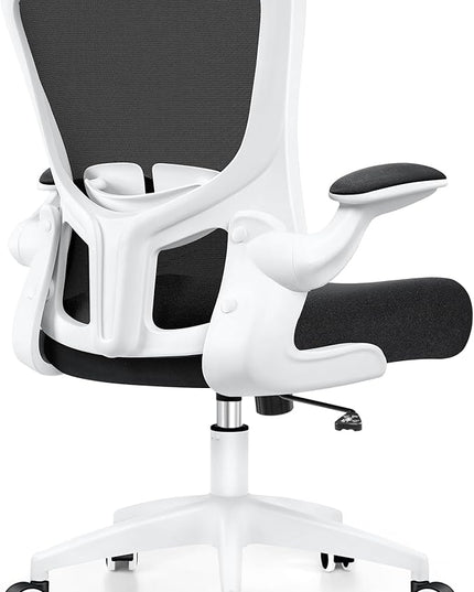 Ergonomic Office Chair, Lumbar Support Desk Chair with Flip-up Armrest and Breathable Mesh, Height Adjustable Swivel Office Chair White - LeafyLoom