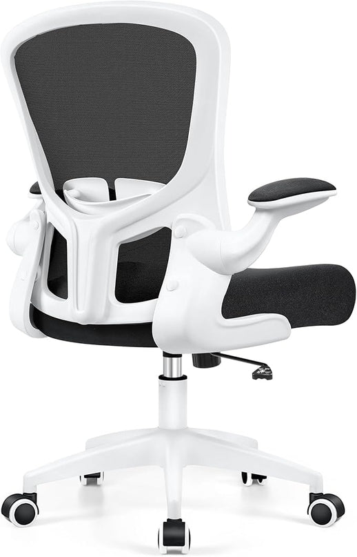 Ergonomic Office Chair, Lumbar Support Desk Chair with Flip-up Armrest and Breathable Mesh, Height Adjustable Swivel Office Chair White - LeafyLoom