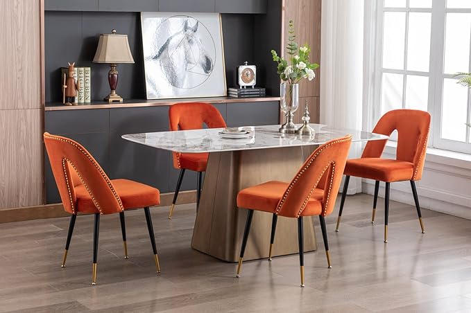 NicBex Dining Chairs Set of 2 Velvet Upholstered Kitchen Dining Chairs with Nailhead Trim for Dining Room-Orange - LeafyLoom