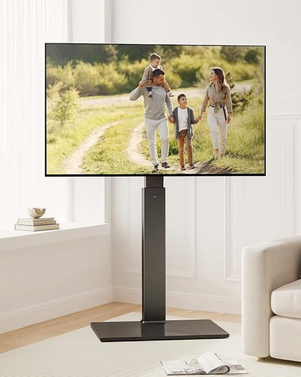 FITUEYES Universal Floor TV Stand Swivel Mount Height Adjustable for 27 32 55 65 70 inch Flat and Curved Screen TVs, Tempered Glass Base Black TV Stands with Cable Management Modern - LeafyLoom