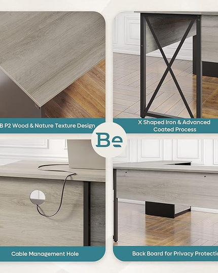 Bestier Lift Top L Shaped Desk with File Drawer, 55'' x 55'' Office Desk with Reversible Storage Drawers, L Shaped Standing Desk with Computer Monitor Stand (Retro Grey Oak Light) - LeafyLoom
