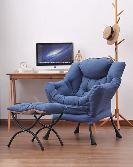Lazy Chair and Ottoman, Large Accent Lounge Chair with Armrests and a Side Pocket, Modern Leisure Upholstered Sofa Reading Armchair with Footrest for Bedroom, Living Room, Dorm Rooms, Office - LeafyLoom