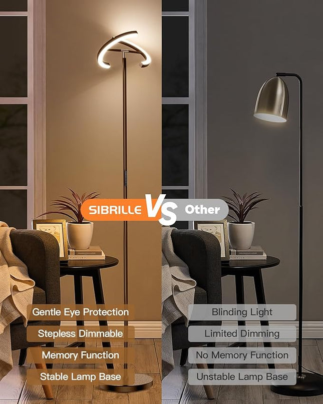 Brown Floor Lamp, Modern Stepless Dimmable Standing Lamp with Remote Control, 20W 3000-6000K LED Rotatable Floor Light Uplighter Stand up Lamp Tall Lamp for Living Room Bedroom Office - LeafyLoom