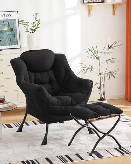 Cozy Lazy Chair and Ottoman, Large Contemporary Accent Lounge Chair Set, Leisure Upholstered Reading Armchair for Bedroom, Living Room, Dorm Rooms, Office - LeafyLoom