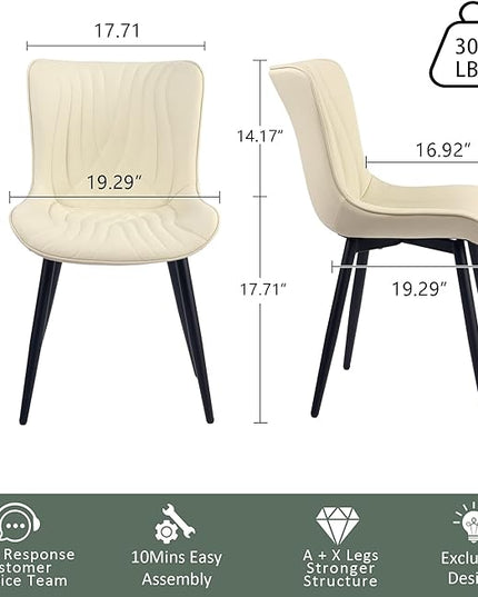 YOUTASTE Dining Chairs Set of 2 Upholstered Mid Century Modern Kitchen Dining Room Chairs Armless Faux Leather Accent Chairs Metal Vanity Lounge Chair with Back for Living Room Bedrooms,Beige - LeafyLoom