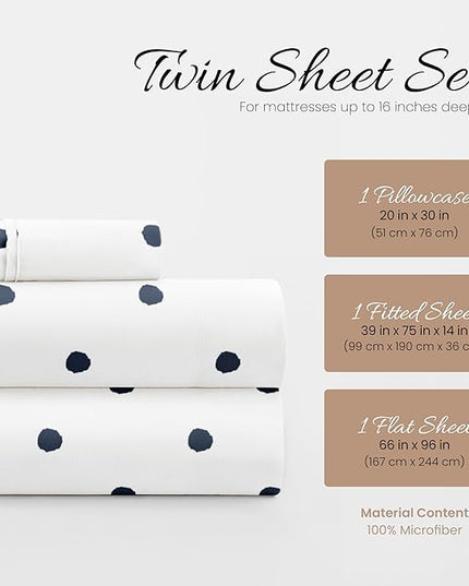 Linen Market 3 Piece Twin Bedding Sheet Set (Navy Blue Dots) - Sleep Better Than Ever with These Ultra-Soft & Cooling Bed Sheets for Your Twin Size Bed - Deep Pocket Fits 16" Mattress - LeafyLoom
