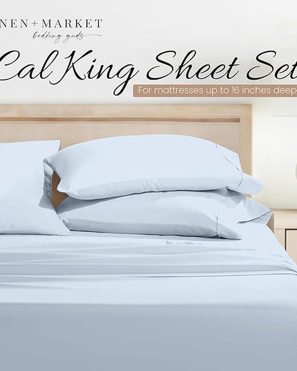 Linen Market Bed Sheets for Cal King Size Bed (Light Blue) - Sleep Better Than Ever with These Soft and Cooling California King Sheets - Deep Pocket Fits 16" Thick Beds - 4 Piece Cal King Sheet Set - LeafyLoom