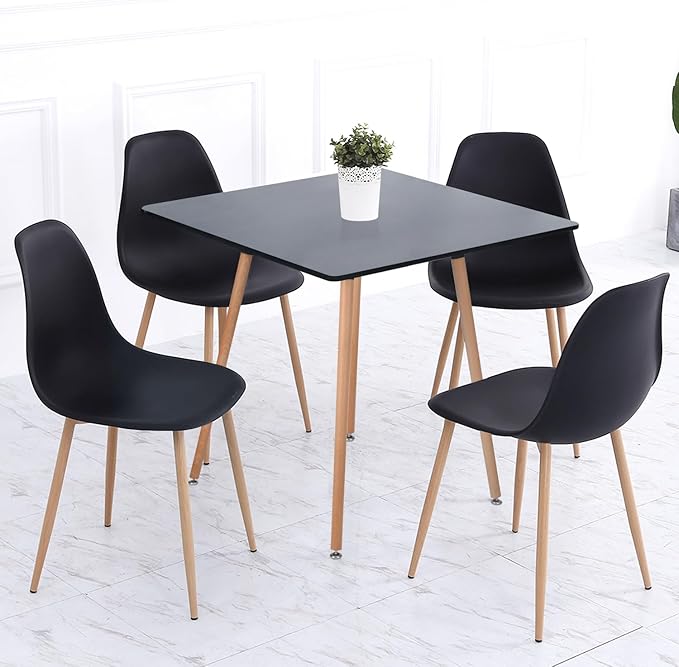 31.5 Inch Square Dining Table for 2-4 People, Modern Functional Table with Wooden Legs for Home Office Kitchen Dining Room Patio Small Spaces, Black - LeafyLoom