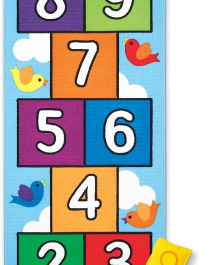 Melissa & Doug Hop & Count Hopscotch Rug (Play Space & Room Decor, Skid-Proof Backing, 27” H x 5.5” W x 5.5” L) - Classic Hopscotch Rug For Kids - LeafyLoom