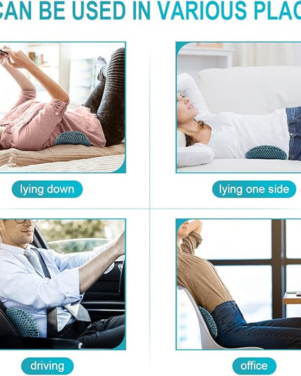 Lumbar Support Pillow - Memory Foam for Low Back Pain Relief, Ergonomic Streamline Car Seat, Office Chair, Recliner and Bed (blue) - LeafyLoom