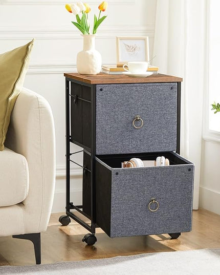 HOOBRO 2 Drawer Mobile File Cabinet, Rolling Printer Stand, Vertical Filing Cabinet, Office Cabinet, Filing Cabinet for Home Office, A4/Letter Size, Nonwovens Drawer, Rustic Brown and Gray BFG20WJ01 - LeafyLoom