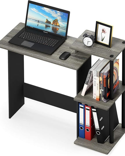 Furinno Efficient Home Laptop Notebook Computer Desk with Square Shelves, French Oak/Black - LeafyLoom