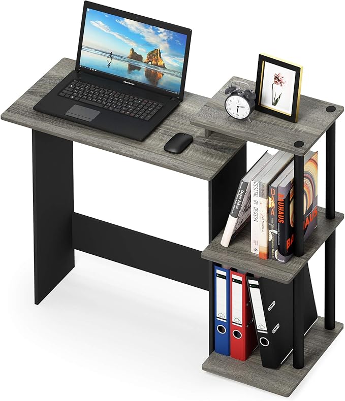 Furinno Efficient Home Laptop Notebook Computer Desk with Square Shelves, French Oak/Black - LeafyLoom