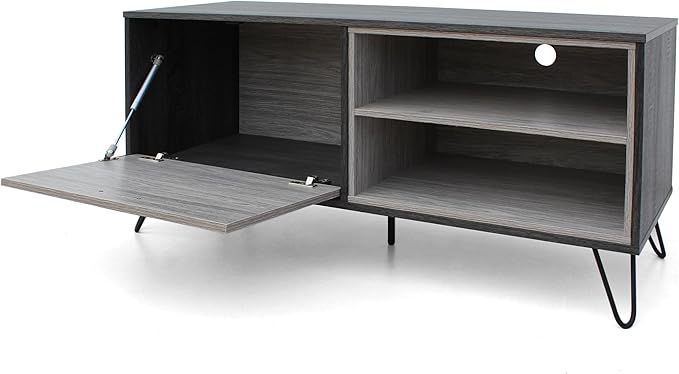Merax Stand for TVs Up to 50 Inch, Modern Entertainment Center with Fold 2 Shelves Cable Management Media Console Table Television Cabinet for Living Room, Bedroom, 47.3" Long, Light Gray - LeafyLoom
