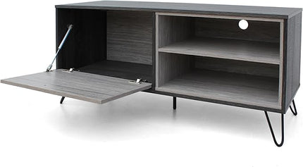 48 Inch Classic Wood TV Stand, Modern Entertainment Center Console Table, Metal Base with 1 Open and 2 Closed Storage Space for Livingroom Bedroom, Gray - LeafyLoom