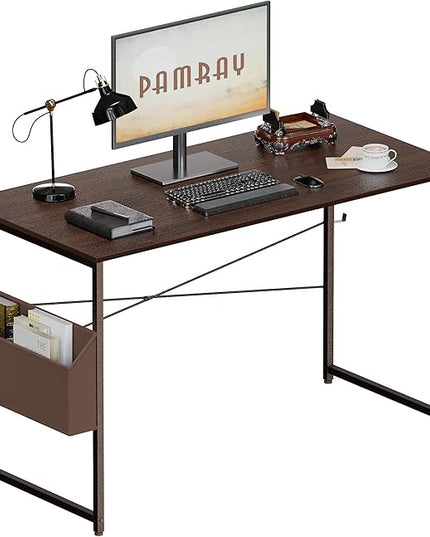 Pamray 47 Inch Computer Desk Small Spaces Desk with Storage Bag for Bedroom Writing and Home Office Work Small Study Desk Table Walnut - LeafyLoom