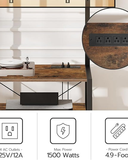 HOOBRO Rolling TV Stand with Mount and Power Outlet Up to 55 inch TV, Corner Entertainment Center, Small TV Stand with 3-Tier Storage Shelves for Living Room, Bedroom, Rustic Brown and Black BF66UDS01 - LeafyLoom