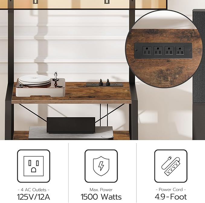 HOOBRO Rolling TV Stand with Mount and Power Outlet Up to 55 inch TV, Corner Entertainment Center, Small TV Stand with 3-Tier Storage Shelves for Living Room, Bedroom, Rustic Brown and Black BF66UDS01 - LeafyLoom