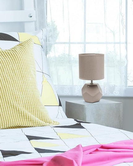 Simple Designs LT2065-GRY Round Prism Mini Table Lamp with Matching Fabric Shade, Gray - LeafyLoom