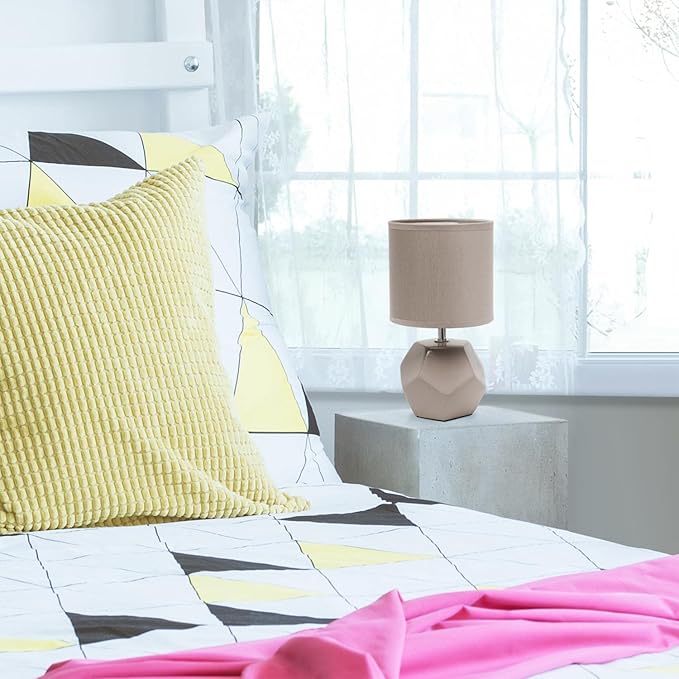 Simple Designs LT2065-GRY Round Prism Mini Table Lamp with Matching Fabric Shade, Gray - LeafyLoom