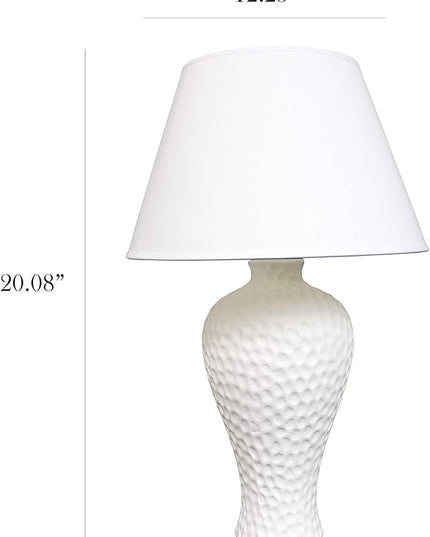 Simple Designs LT2004-WHT Hammered Stucco Curvy Ceramic Table Lamp, White - LeafyLoom