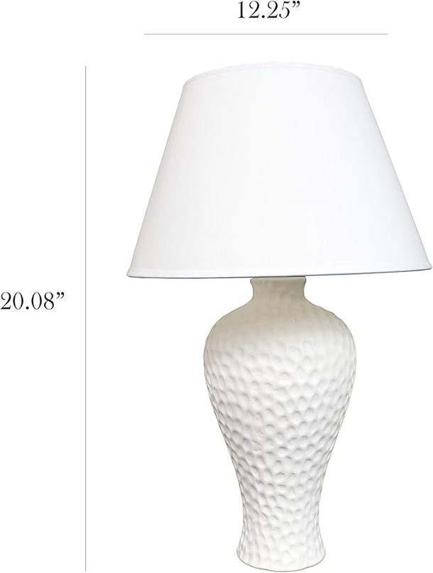 Simple Designs LT2004-WHT Hammered Stucco Curvy Ceramic Table Lamp, White - LeafyLoom