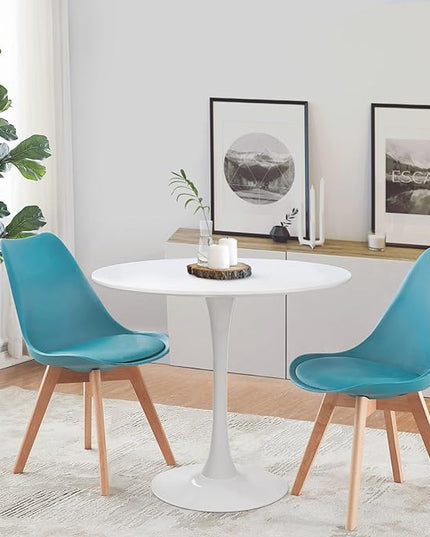 Round White Dining Table Modern Kitchen Table 31.5" with Pedestal Base in Tulip Design, Mid-Century Leisure Table for 2 to 4 Person - LeafyLoom