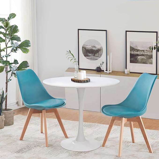 Round White Dining Table Modern Kitchen Table 31.5" with Pedestal Base in Tulip Design, Mid-Century Leisure Table for 2 to 4 Person - LeafyLoom