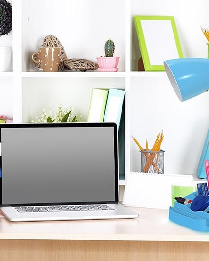 Simple Designs LD1056-BLU Gooseneck Organizer Desk Lamp with iPad/Tablet Stand or Book Holder and USB Port, Blue - LeafyLoom