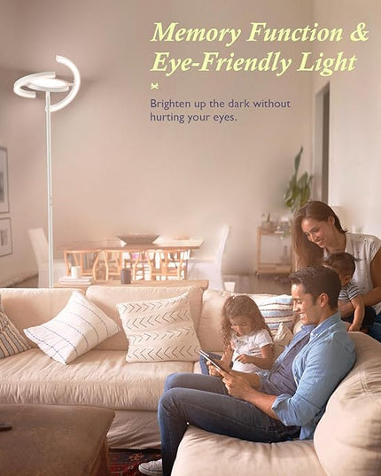 FIMEI Modern LED Floor Lamp Saturn Ring Original Design, Stepless Dimming and 3 Color Temperature, Rotatable and Independent Control of Round Light and Ring Light for Living Room Bedroom Office, White - LeafyLoom