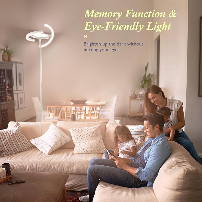 FIMEI Modern LED Floor Lamp Saturn Ring Original Design, Stepless Dimming and 3 Color Temperature, Rotatable and Independent Control of Round Light and Ring Light for Living Room Bedroom Office, White - LeafyLoom